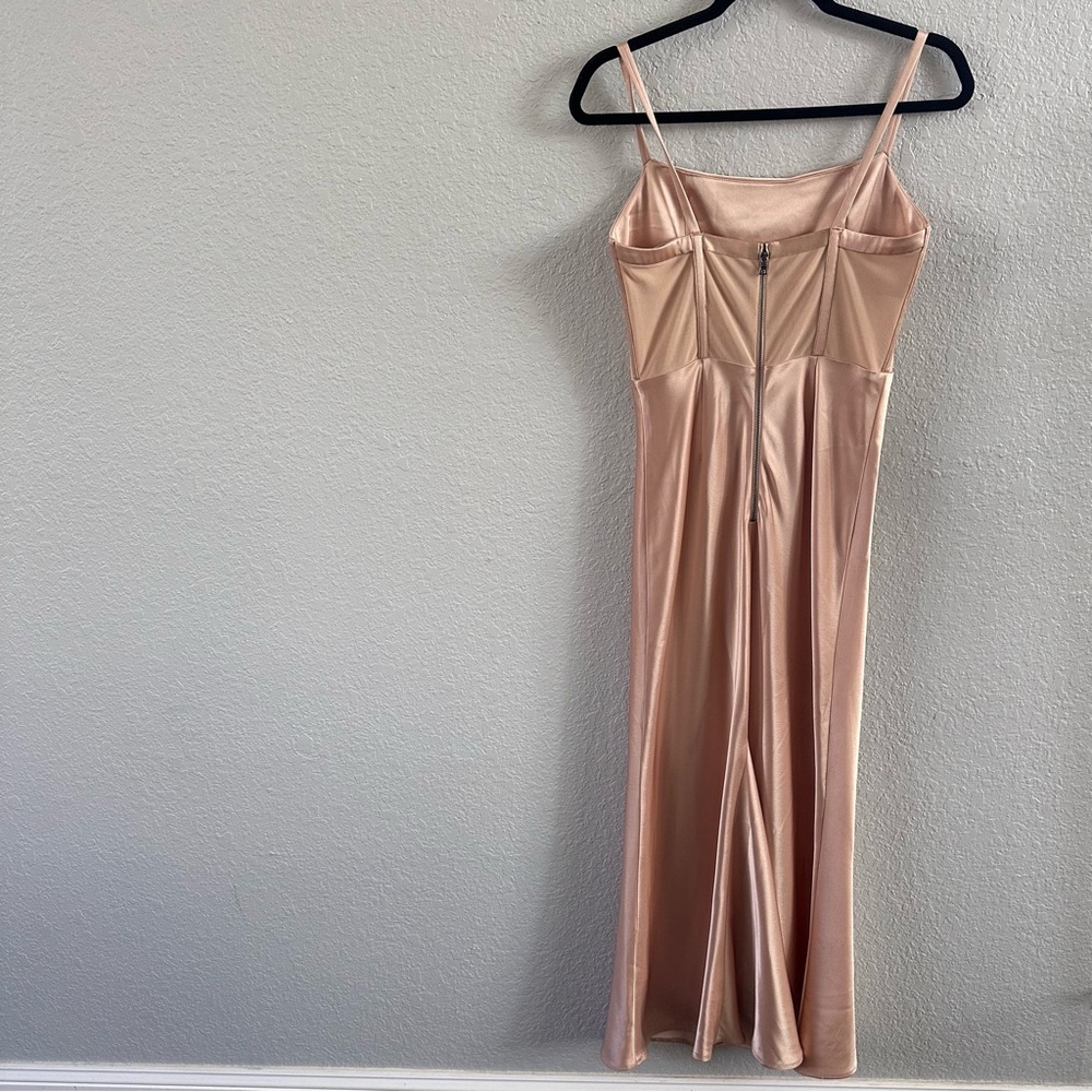 Alice + Olivia Blush Satin Corset Maxi Dress Cowl Neck Zip Back Special Occasion - Picture 4 of 16